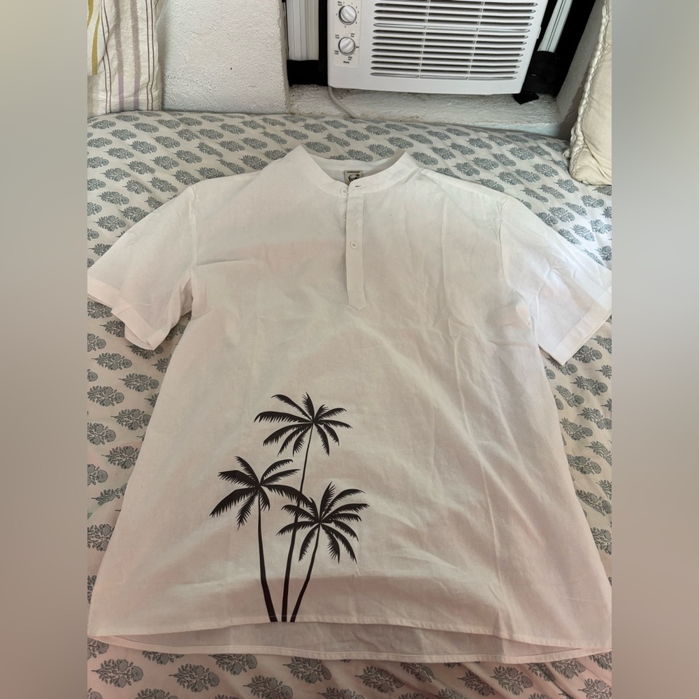 Tropical White Palm Print Men's Shirt